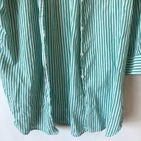 H&M 100% Cotton Green and White Oversized Striped Button Down Shirt Size S - Picture 4 of 10